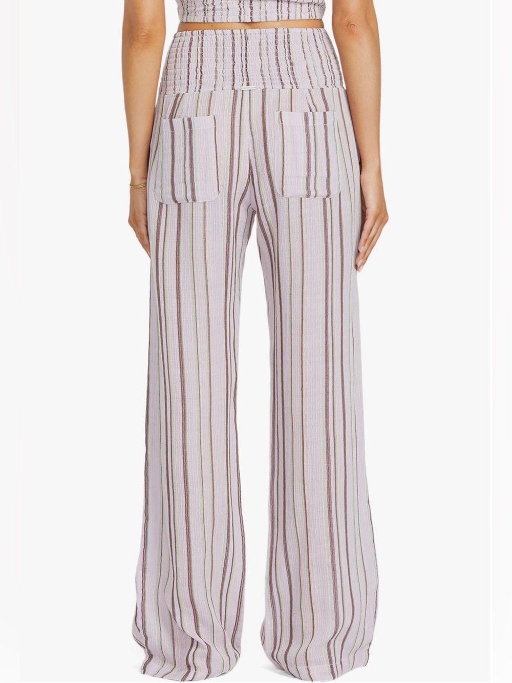Billabong Smocked-Waist Wide Leg Striped Pants - Cream & Black Small - Picture 7 of 8
